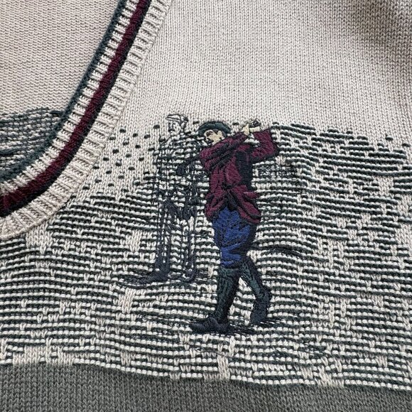 VTG OK Crusader Reef Sweater Mens L Beige Grey Embroidered Golfer Sport Grandpa - Picture 2 of 15